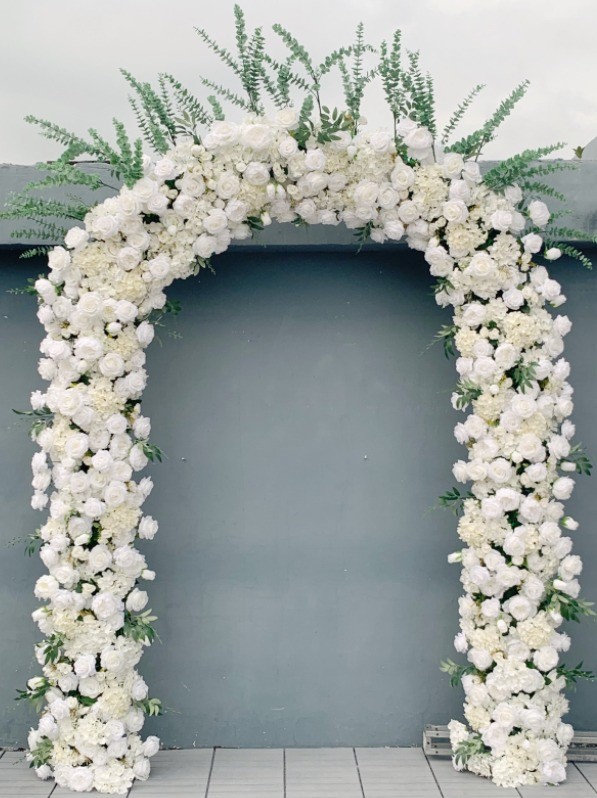 White Champagne Flower Archway Rental