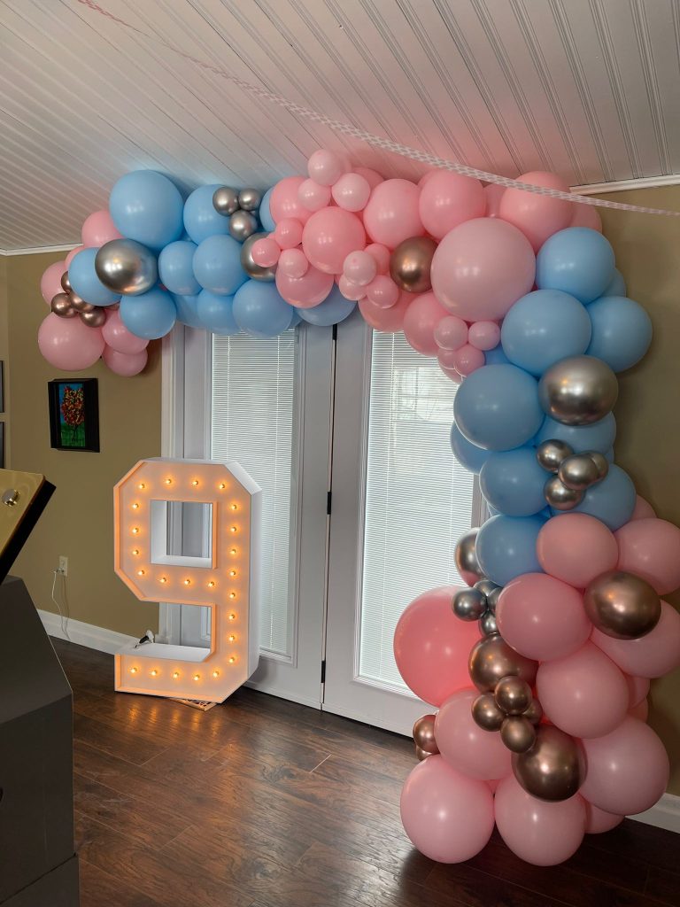 London balloon decor and marquee numbers for a birthday