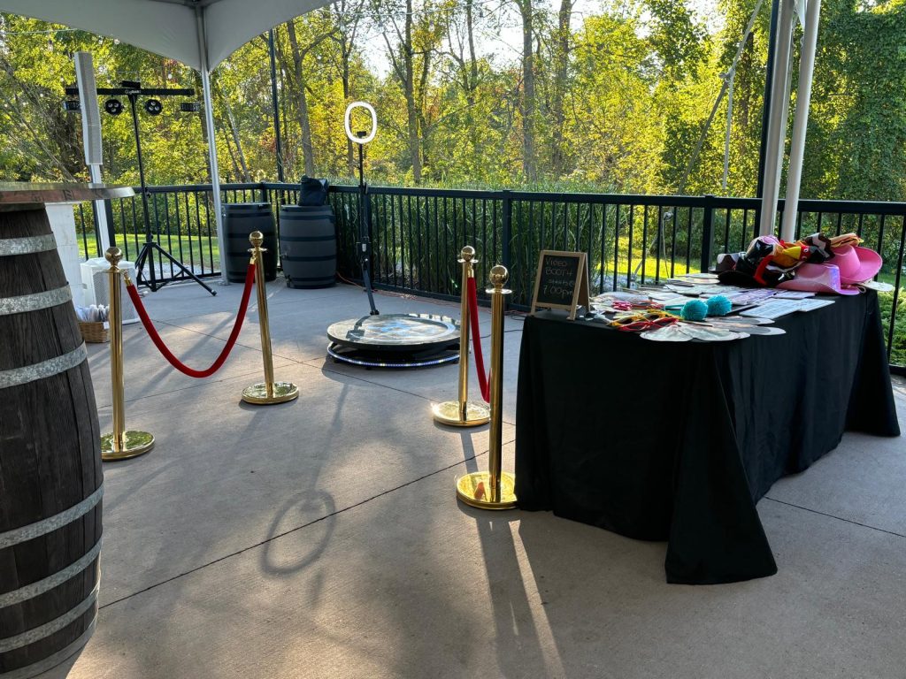 Party rentals in pickering. 360 video booth in pickering with stanchions and props
